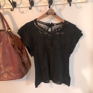 Free People Black Lace Detail Sleeveless Top